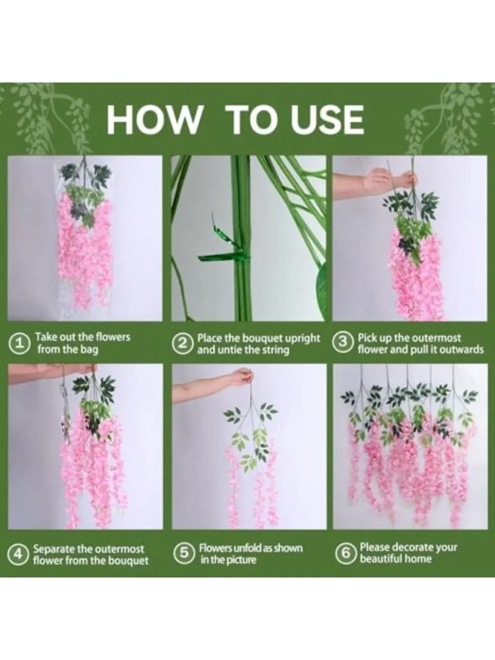 100 Pack Purple Wisteria Garland - Fake Hanging Flowers for Home Decor (3.6 Ft)
